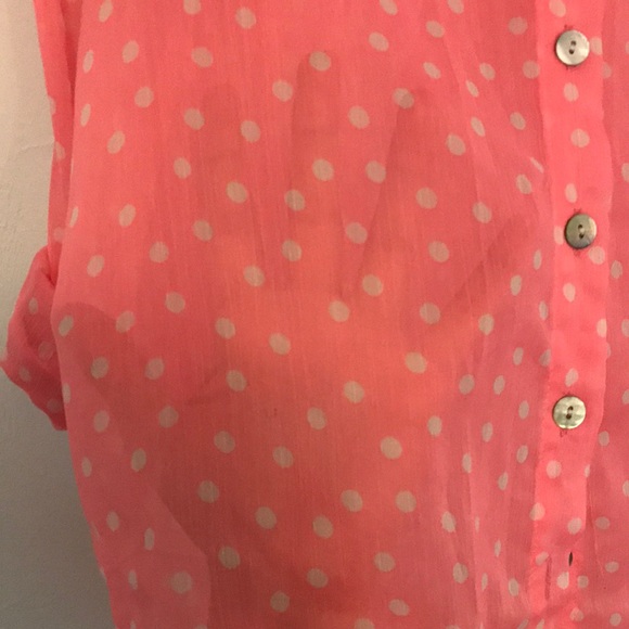 Sheer Hot Pink Polka Dot button up - Picture 5 of 5